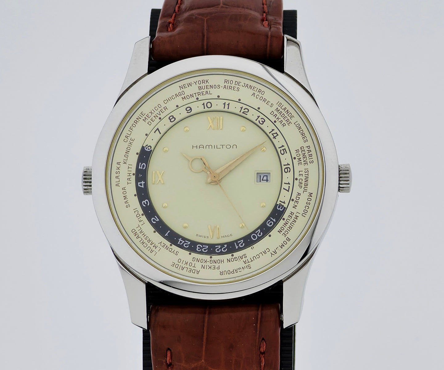 HAMILTON "POWER" world timer - world hours Quartz, 38mm Steel Men's watch Ref: 8984