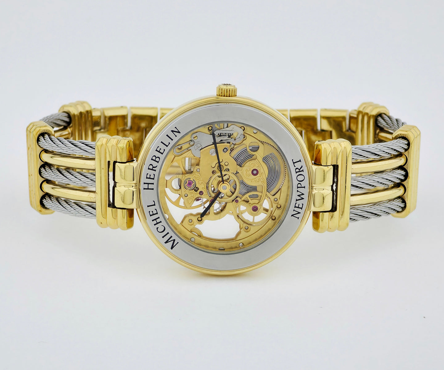 Michel Herbelin Newport Skeleton mechanical, 35mm Steel & Gold plated Ref: 1255