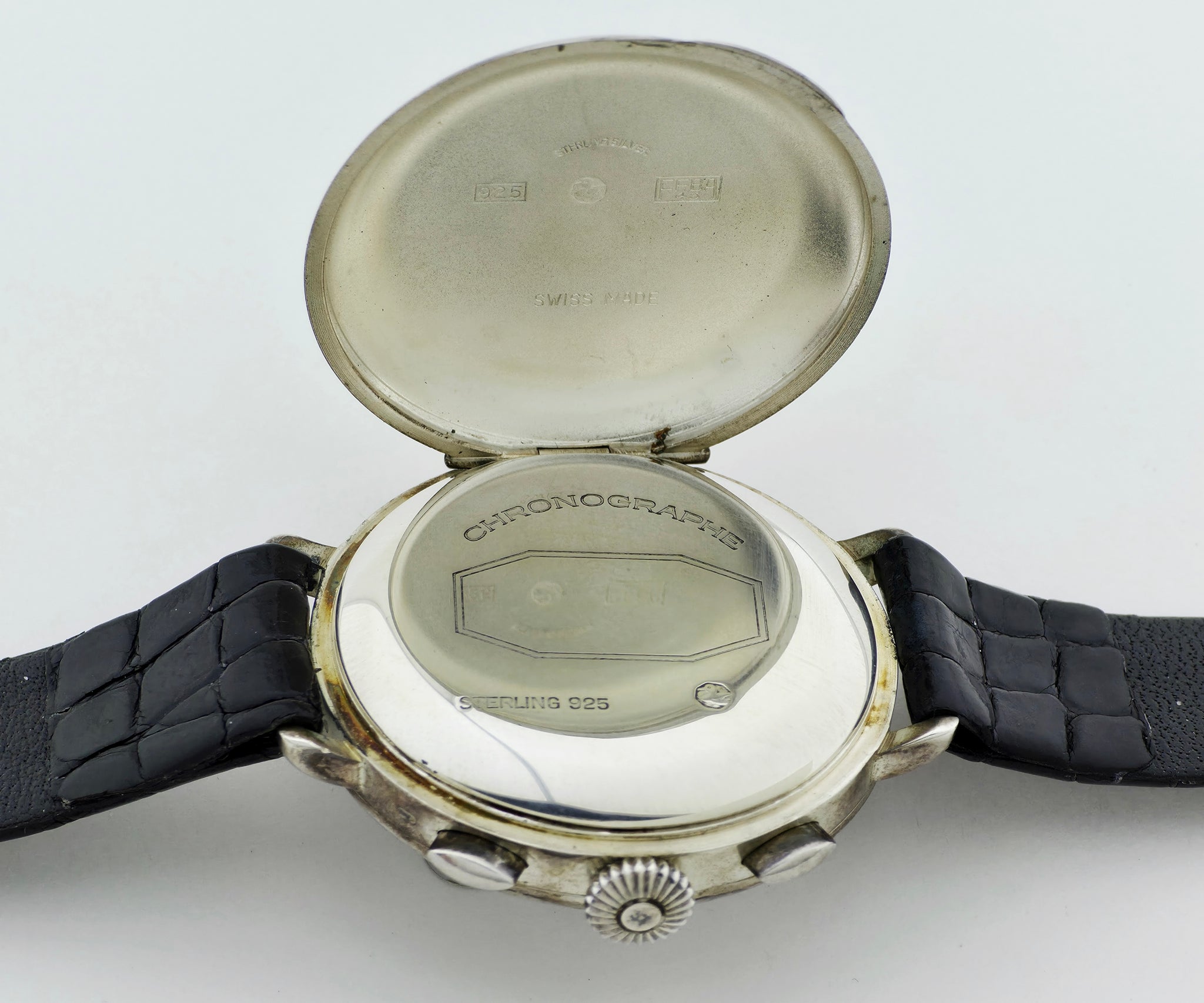Vintage Eberhard & Co Chronograph mechanical Cal. 310-8. 925 Silver case 38mm Ref: 31008
