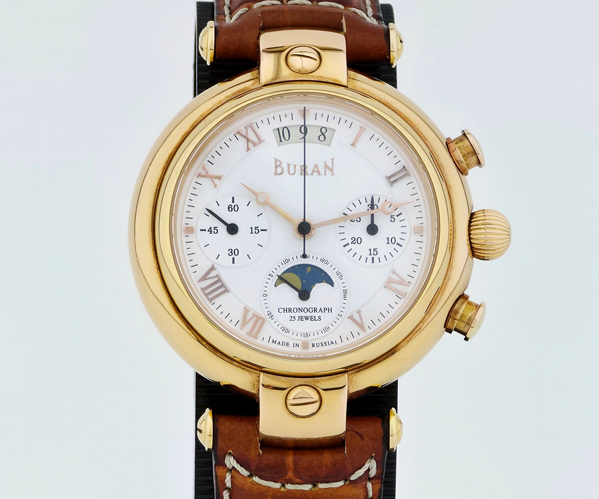 BURAN Poljot Basilika Moon Phase Chronograph Cal. 31679 Rose gold plated