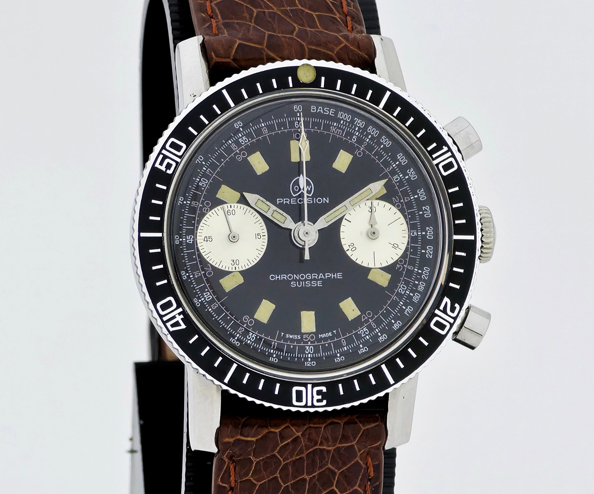 Vintage Ollech & Waj “Precision” Chronograph Mechanical Valjoux 92 Reverse Panda