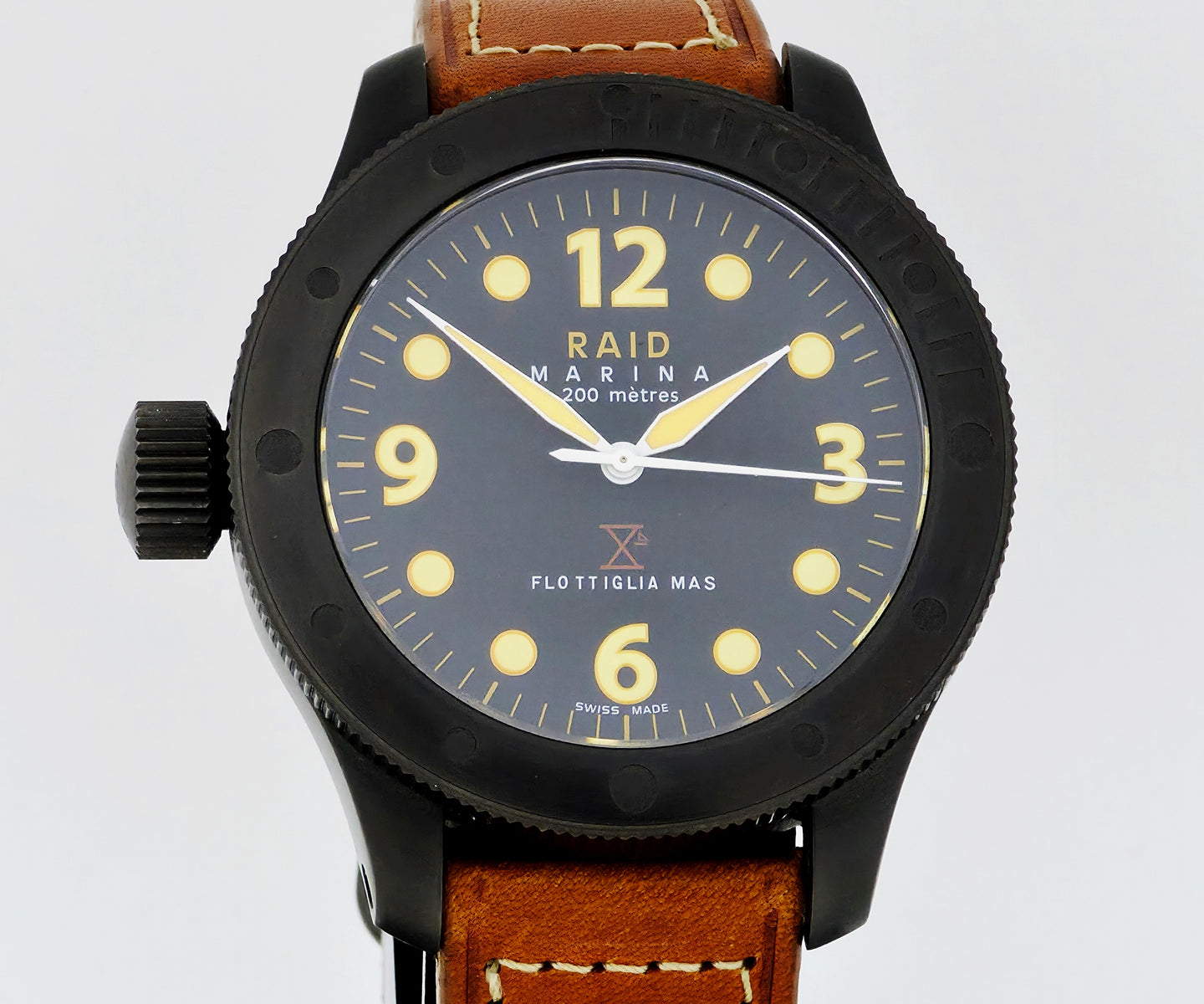 RAID MARINA 1945 FLOTTIGLIA MAS LEFT HANDED BLACK PVD STAINLESS STEEL 49MM CASE