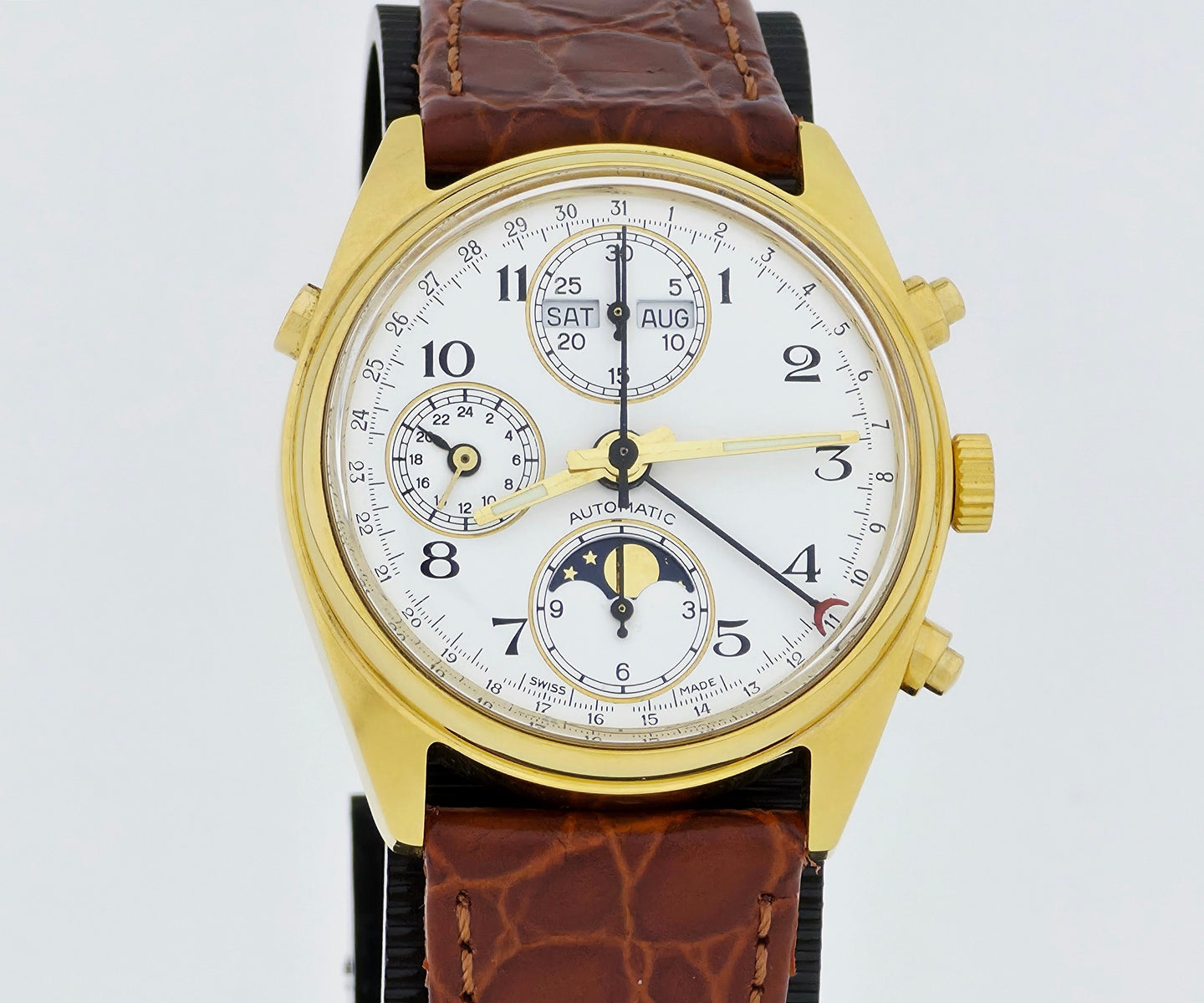 VALJOUX 7751 chronograph automatic Full calendar, Moonphase. Steel & Gold plated 36mm