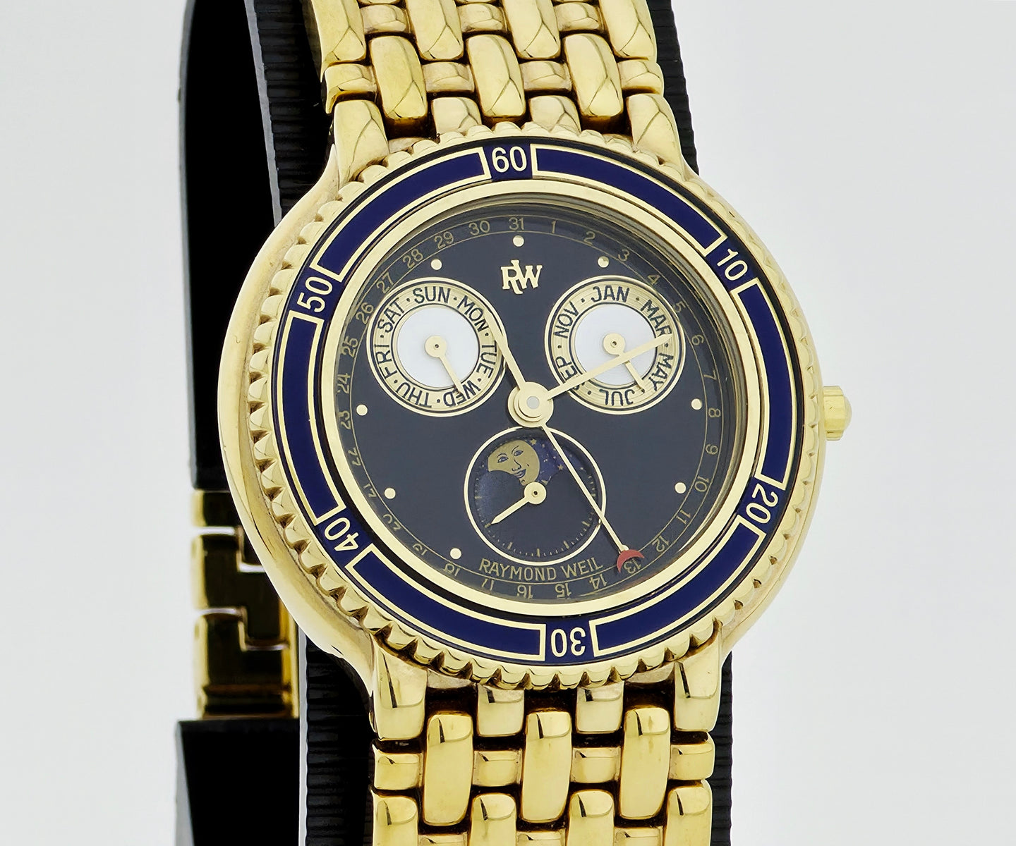 Raymond Weil Day-Date Moon Phase Quartz, 18K Gold Electroplated Unisex watch 33mm