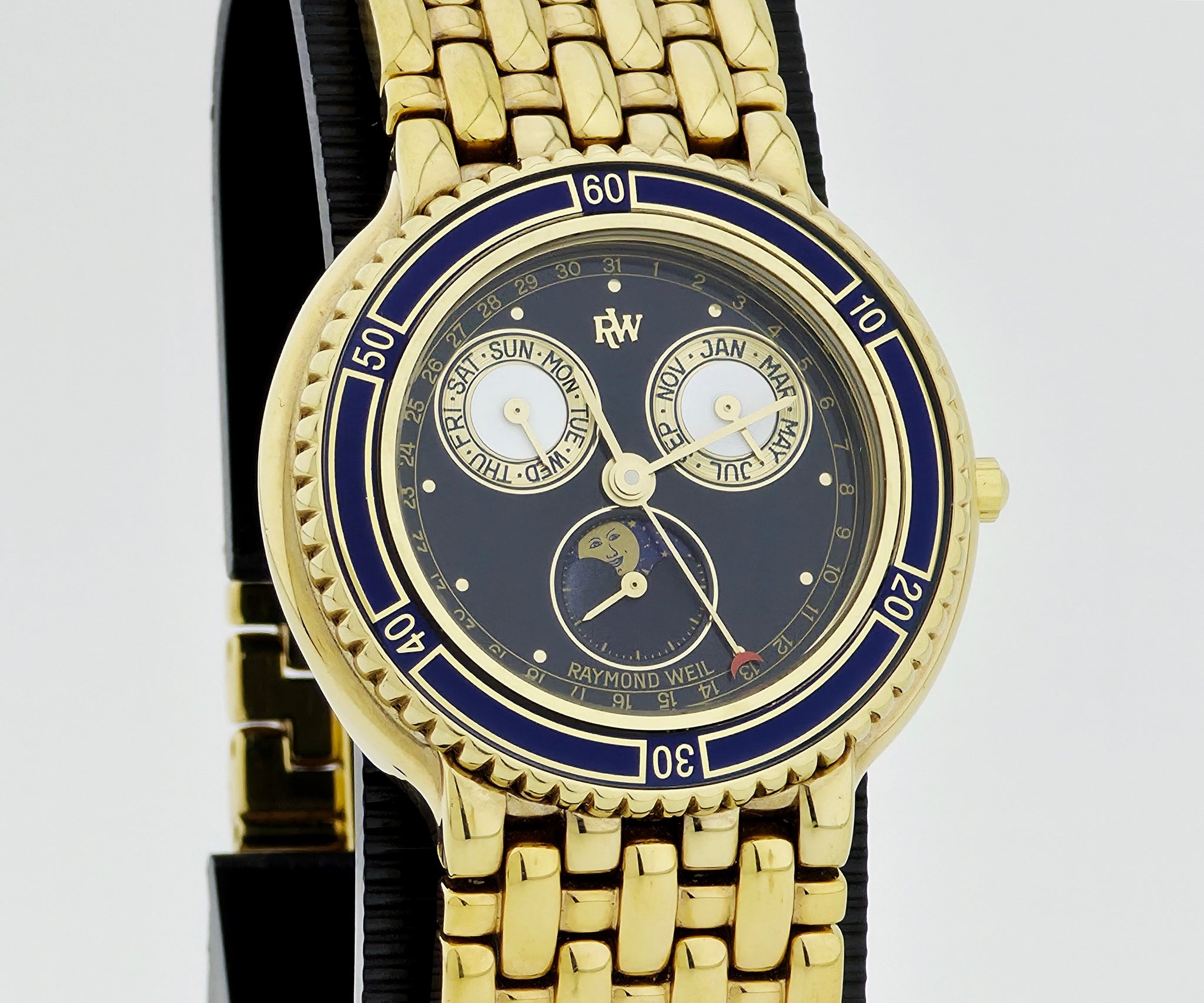 Raymond Weil Day-Date Moon Phase Quartz, 18K Gold Electroplated Unisex watch 33mm