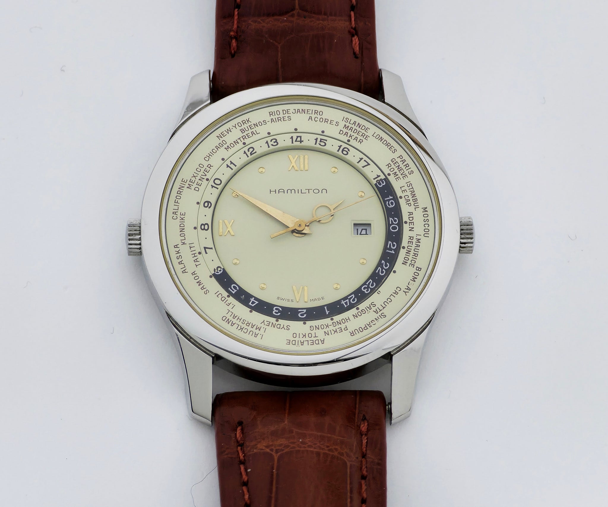 HAMILTON "POWER" world timer - world hours Quartz, 38mm Steel Men's watch Ref: 8984