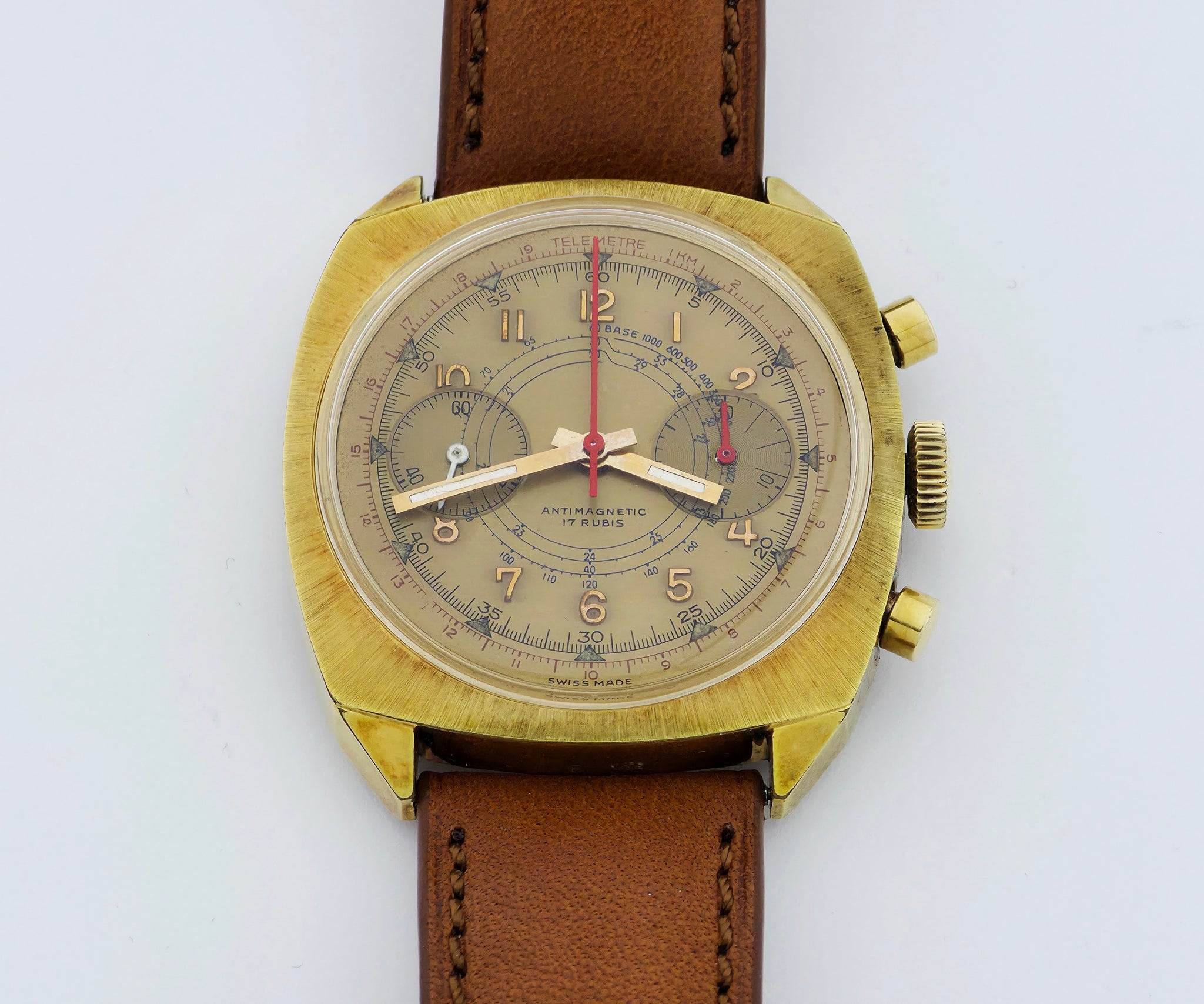 Vintage chronograph valjoux 7733 mechanical, Golden dial, Steel & Gold Plated 37mm