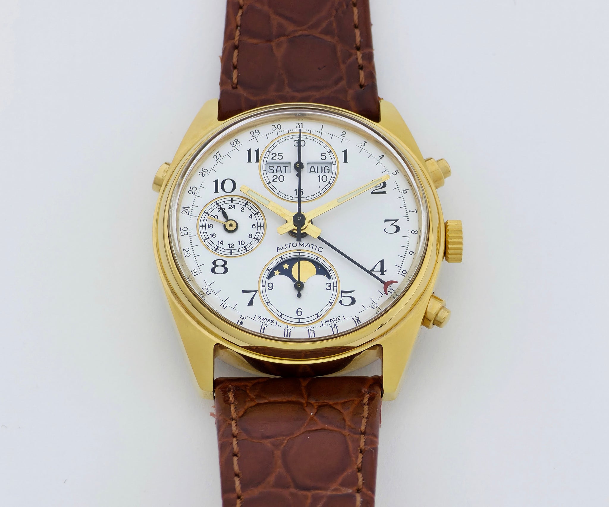 VALJOUX 7751 chronograph automatic Full calendar, Moonphase. Steel & Gold plated 36mm
