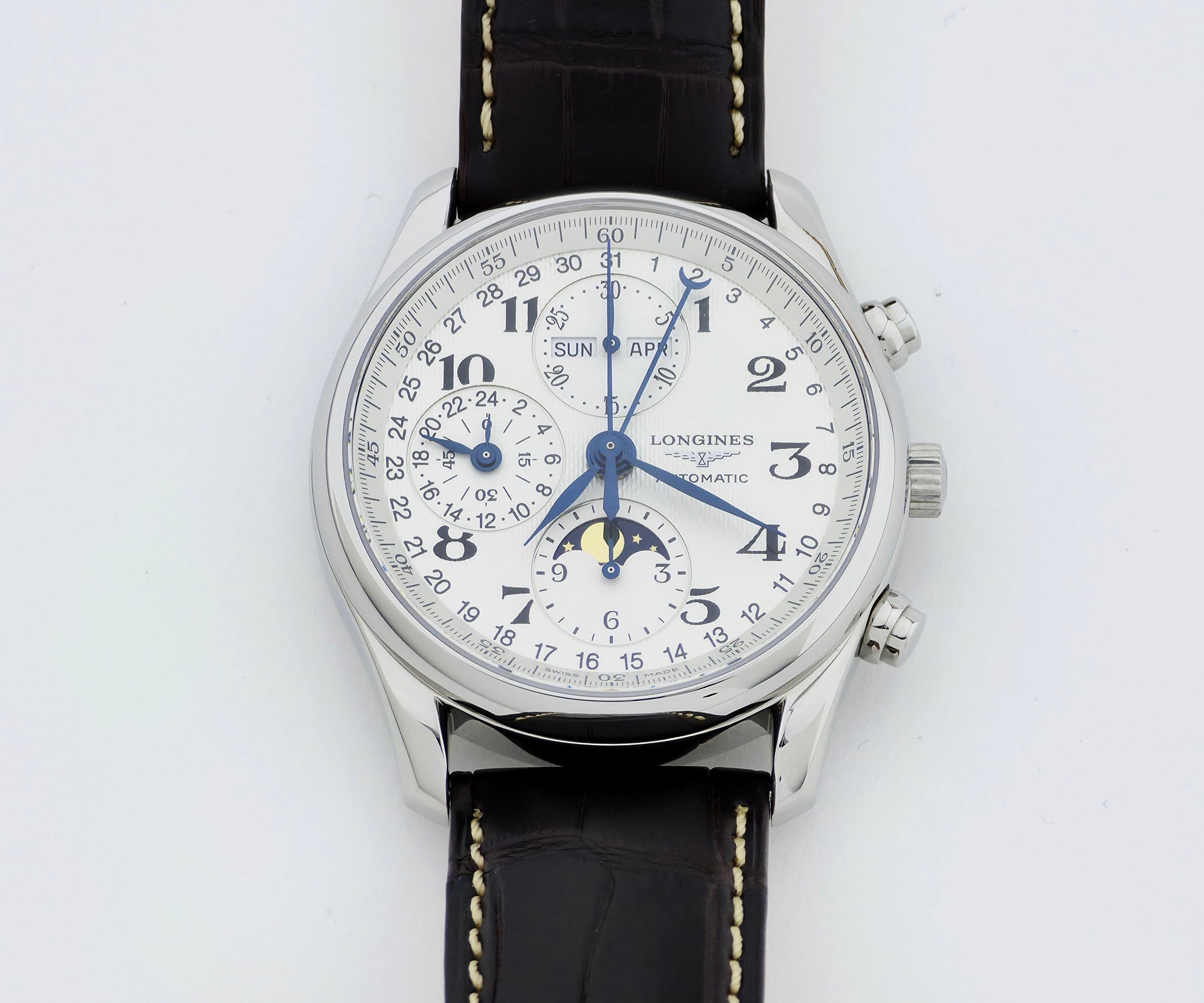 LONGINES master collection GMT chrono full calendar MoonPhase, 40mm Steel L2.673.4