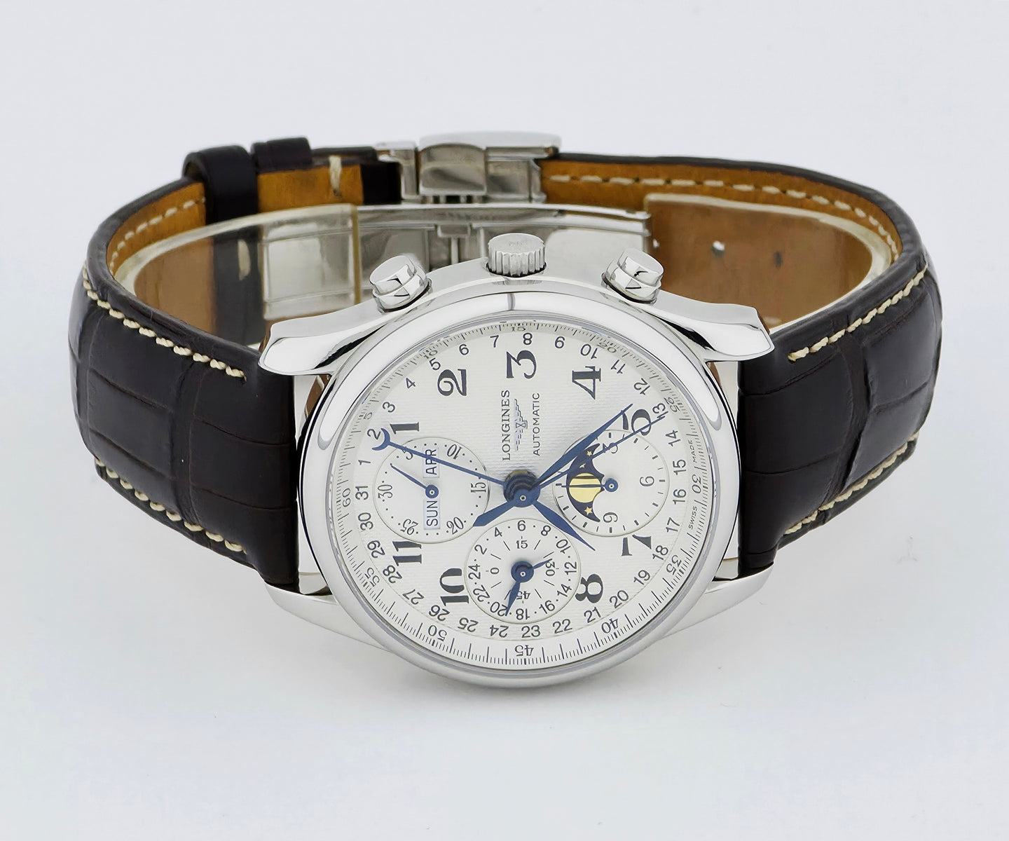 LONGINES master collection GMT chrono full calendar MoonPhase, 40mm Steel L2.673.4