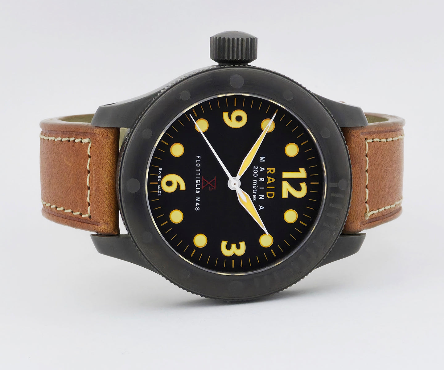 RAID MARINA 1945 FLOTTIGLIA MAS LEFT HANDED BLACK PVD STAINLESS STEEL 49MM CASE