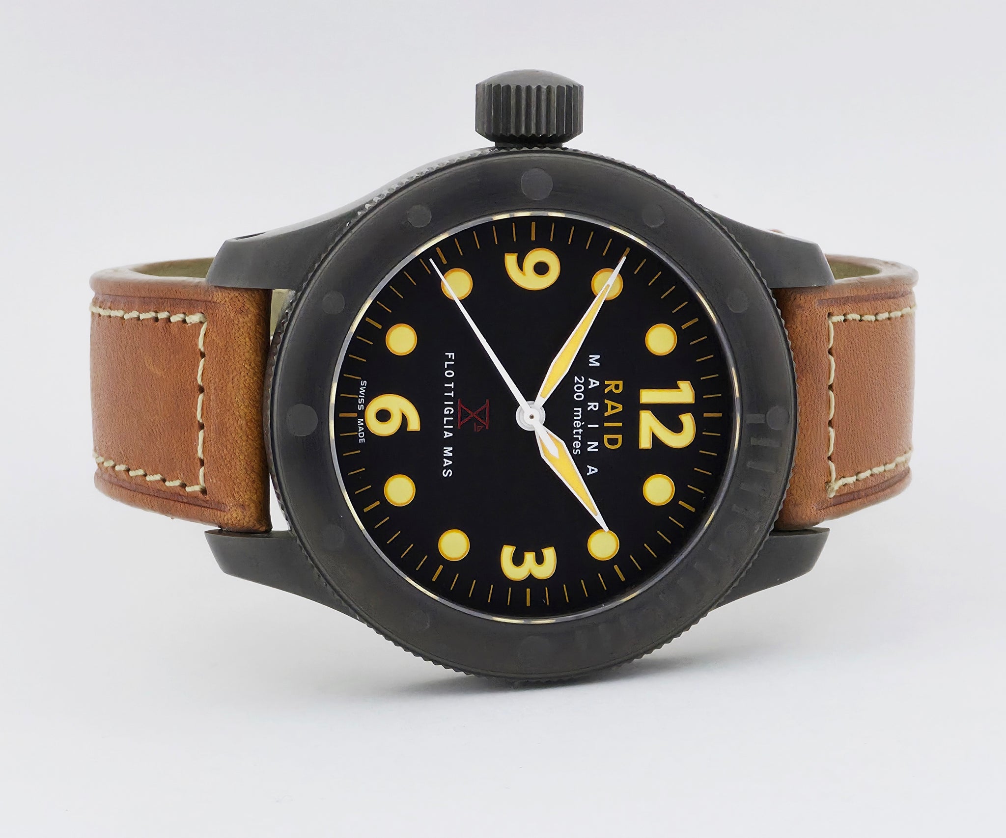 RAID MARINA 1945 FLOTTIGLIA MAS LEFT HANDED BLACK PVD STAINLESS STEEL 49MM CASE