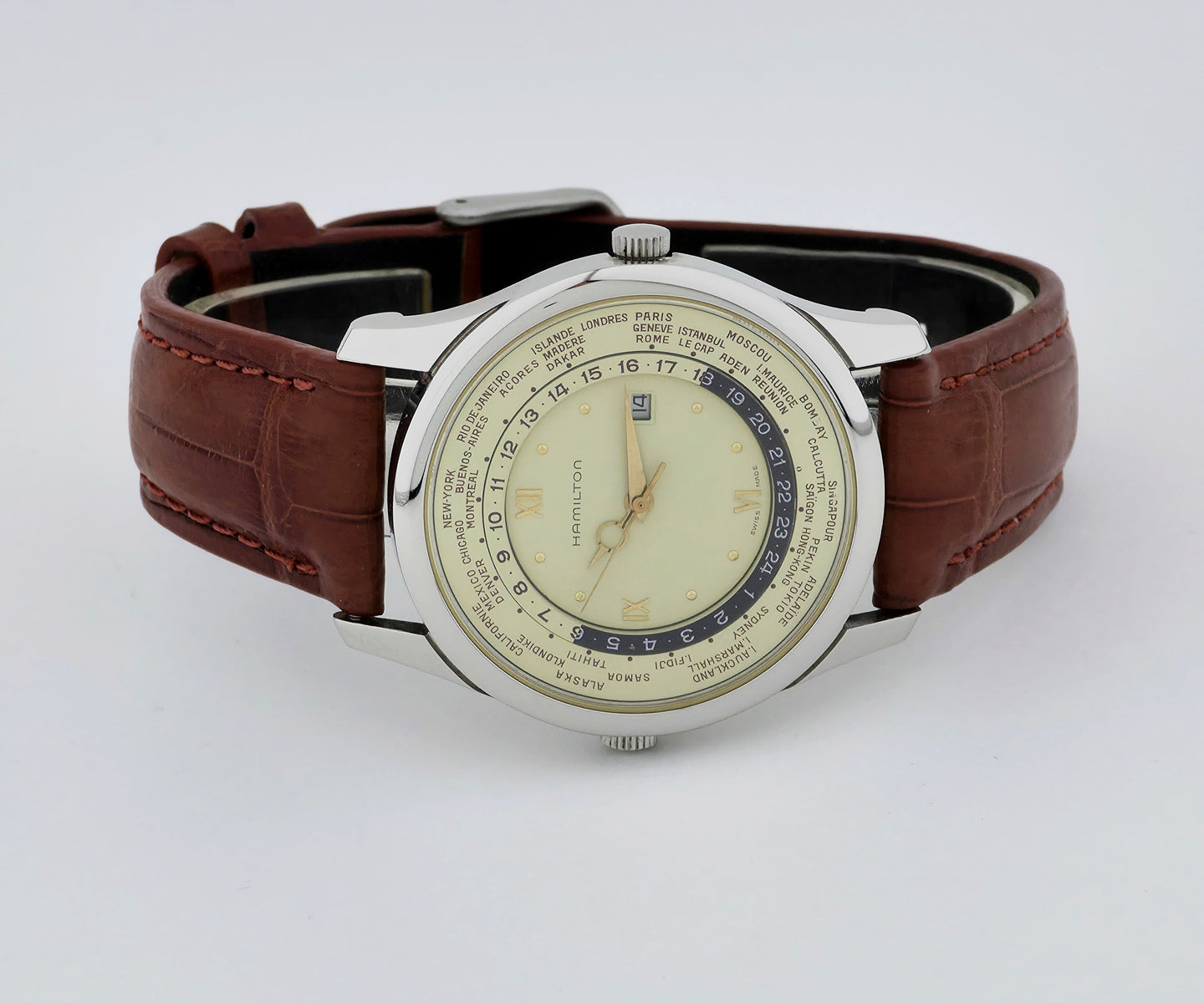 HAMILTON "POWER" world timer - world hours Quartz, 38mm Steel Men's watch Ref: 8984