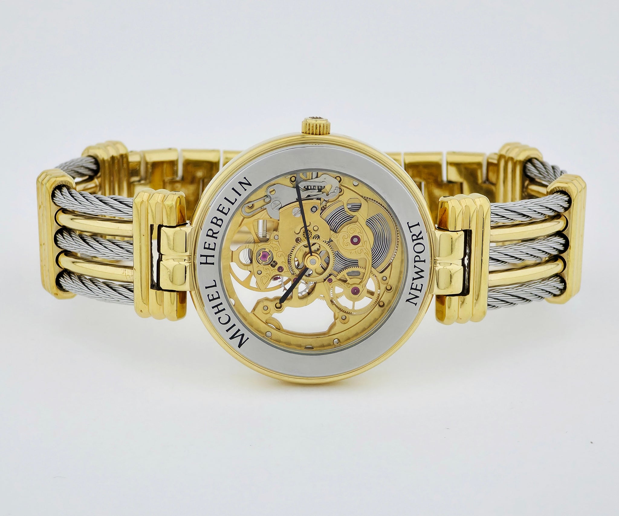 Michel Herbelin Newport Skeleton mechanical, 35mm Steel & Gold plated Ref: 1255