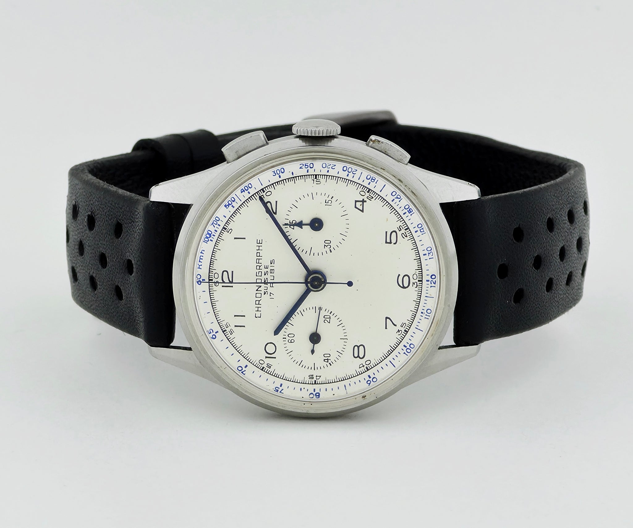 1940s Swiss Chronographe mechanical Excelsior Park 4.  Steel case 35.5mm