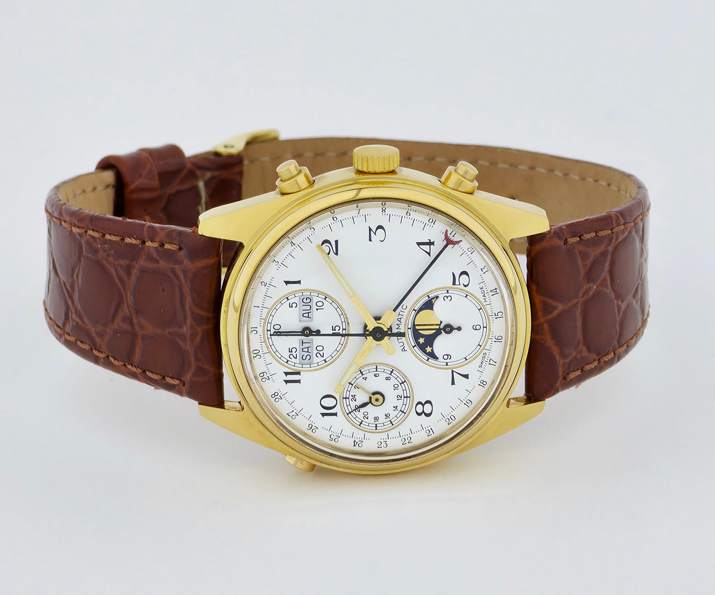 VALJOUX 7751 chronograph automatic Full calendar, Moonphase. Steel & Gold plated 36mm