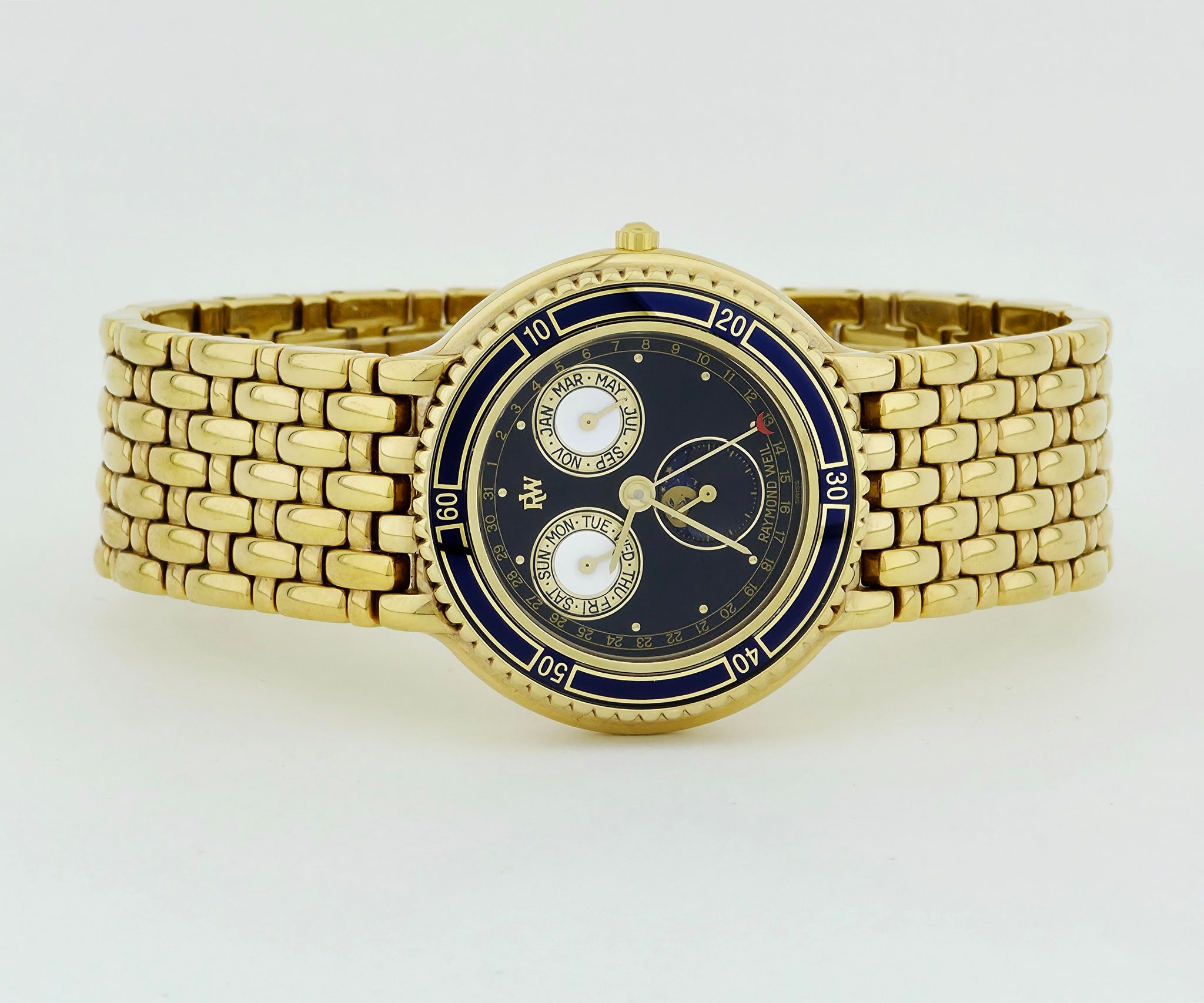 Raymond Weil Day-Date Moon Phase Quartz, 18K Gold Electroplated Unisex watch 33mm