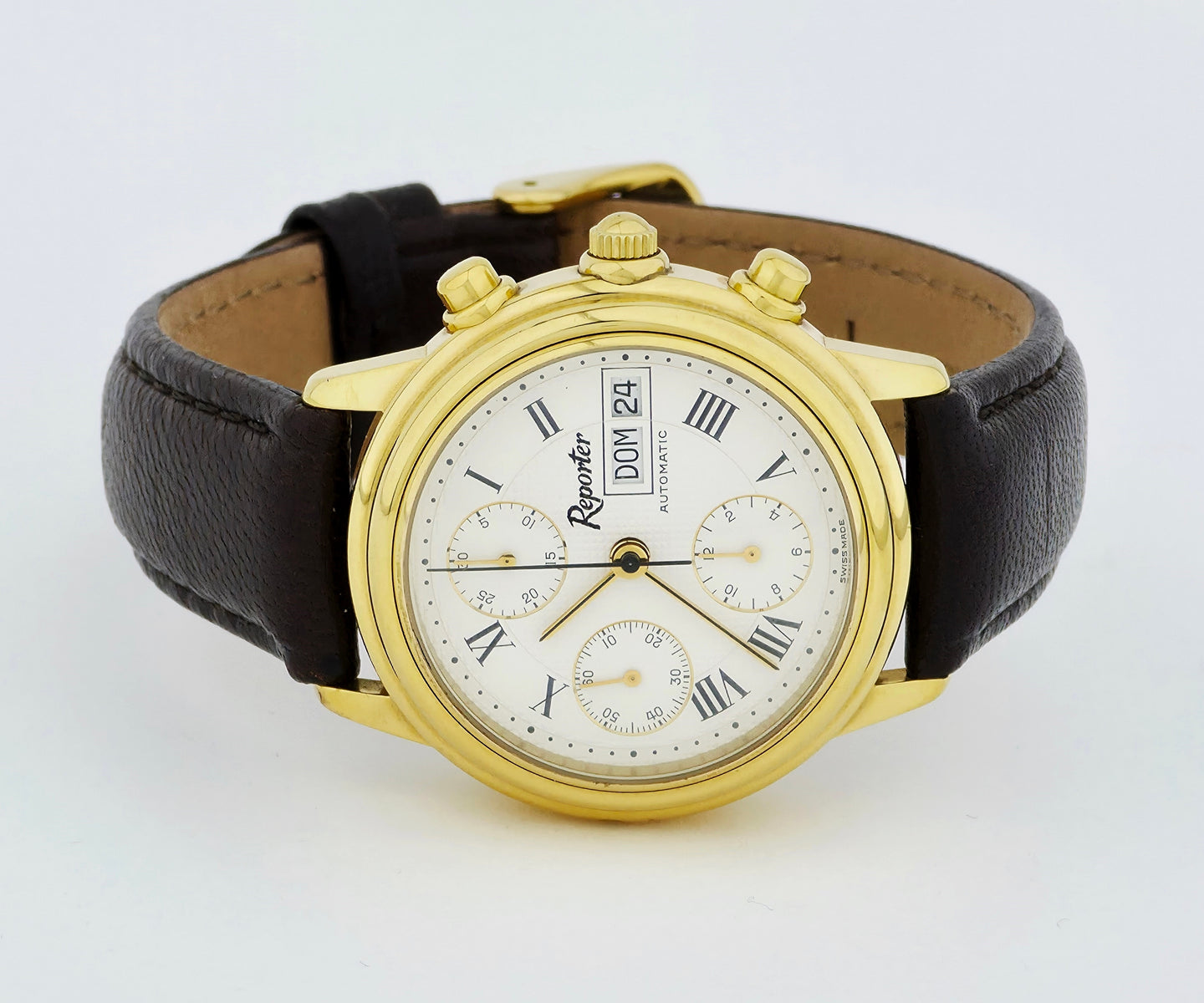 Reporter Chronograph automatic Valjoux Cal. 7750 Gold plated case 37mm