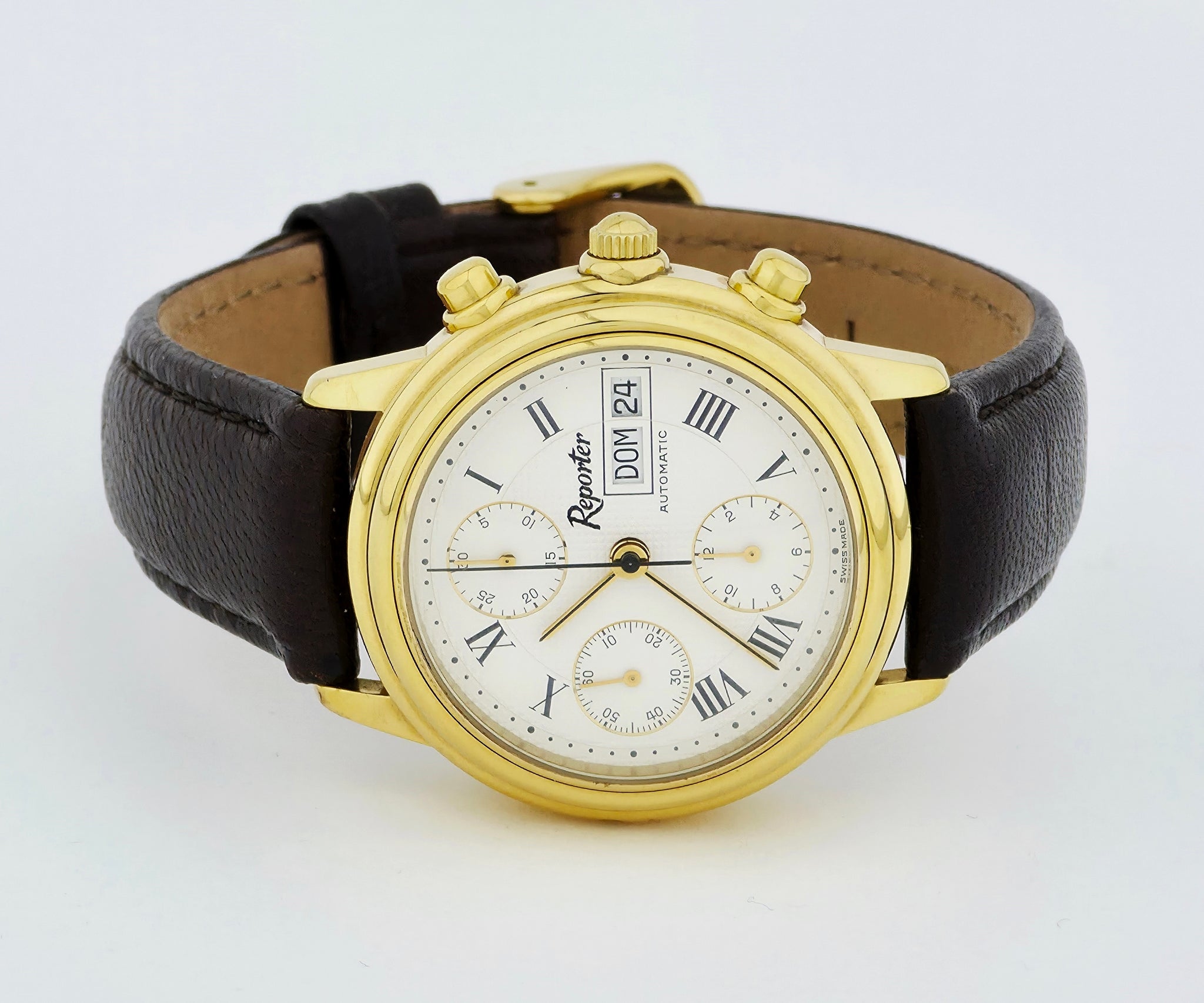 Reporter Chronograph automatic Valjoux Cal. 7750 Gold plated case 37mm