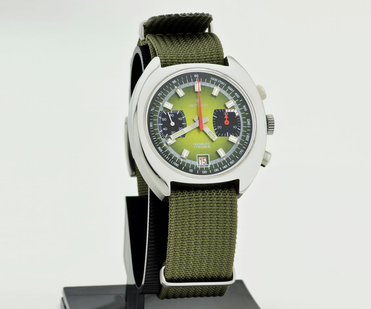 1970s AIRAIN chronograph mechanical Valjoux 7734 Stainless steel case 39.5mm