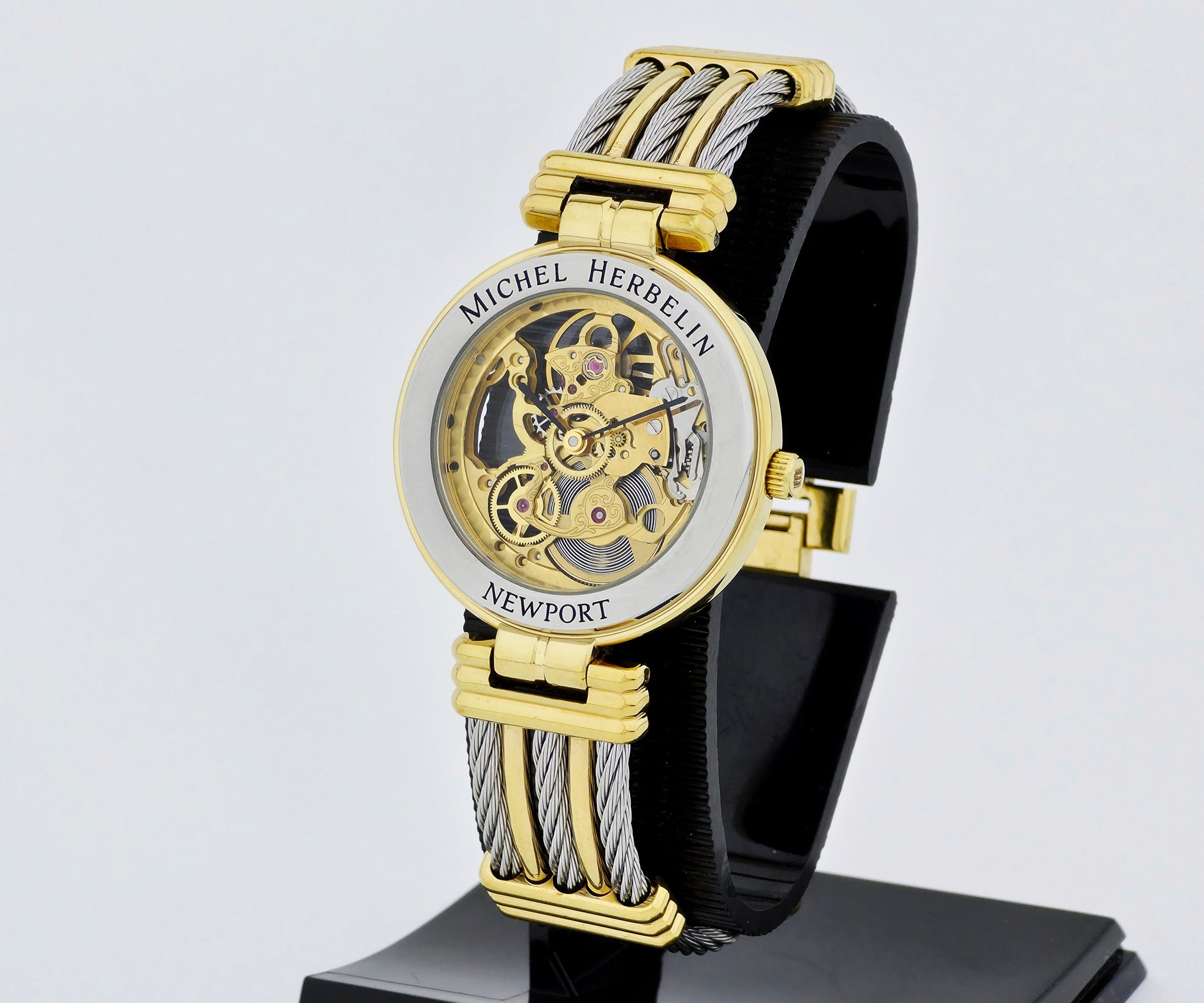 Michel Herbelin Newport Skeleton mechanical, 35mm Steel & Gold plated Ref: 1255