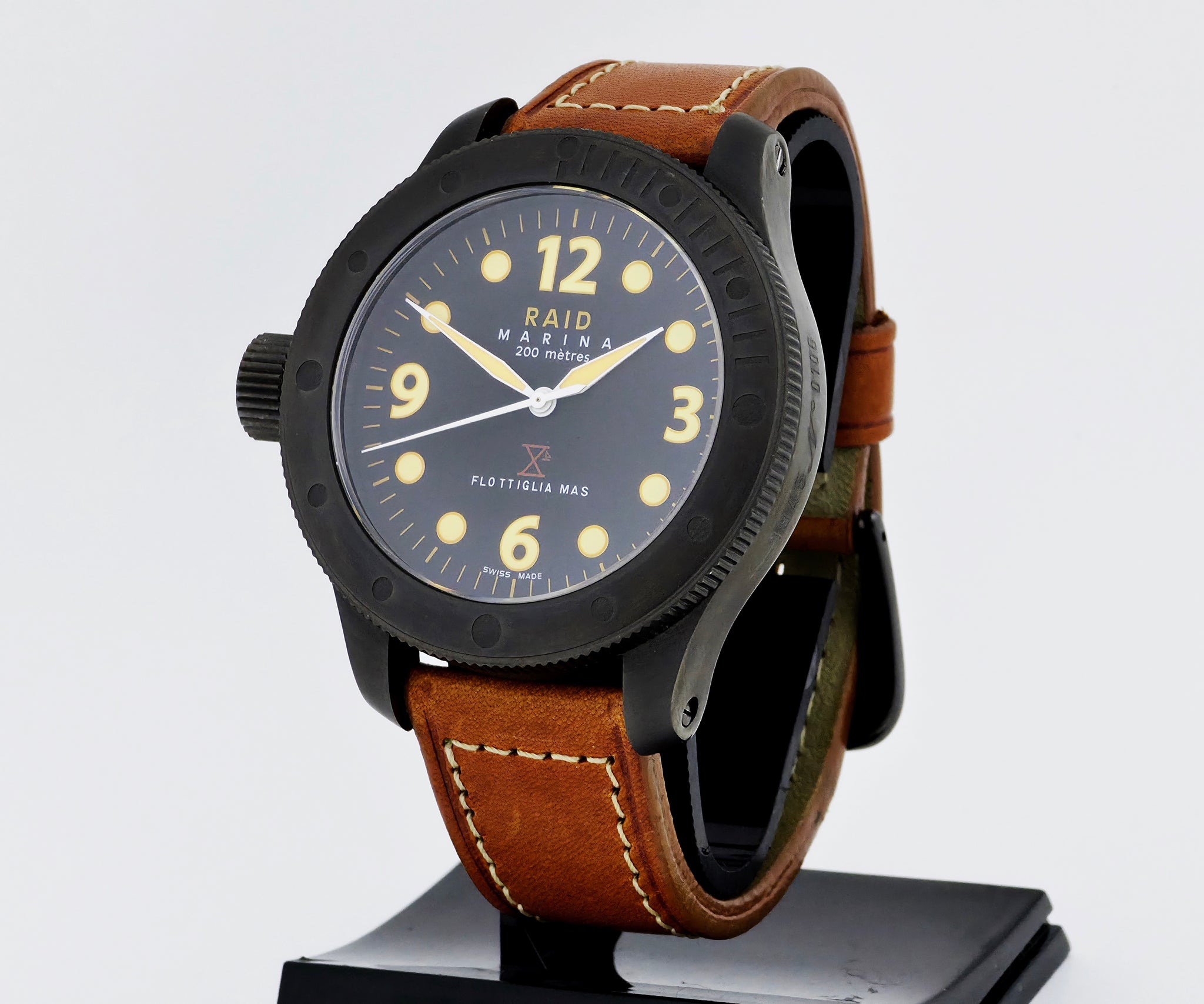 RAID MARINA 1945 FLOTTIGLIA MAS LEFT HANDED BLACK PVD STAINLESS STEEL 49MM CASE
