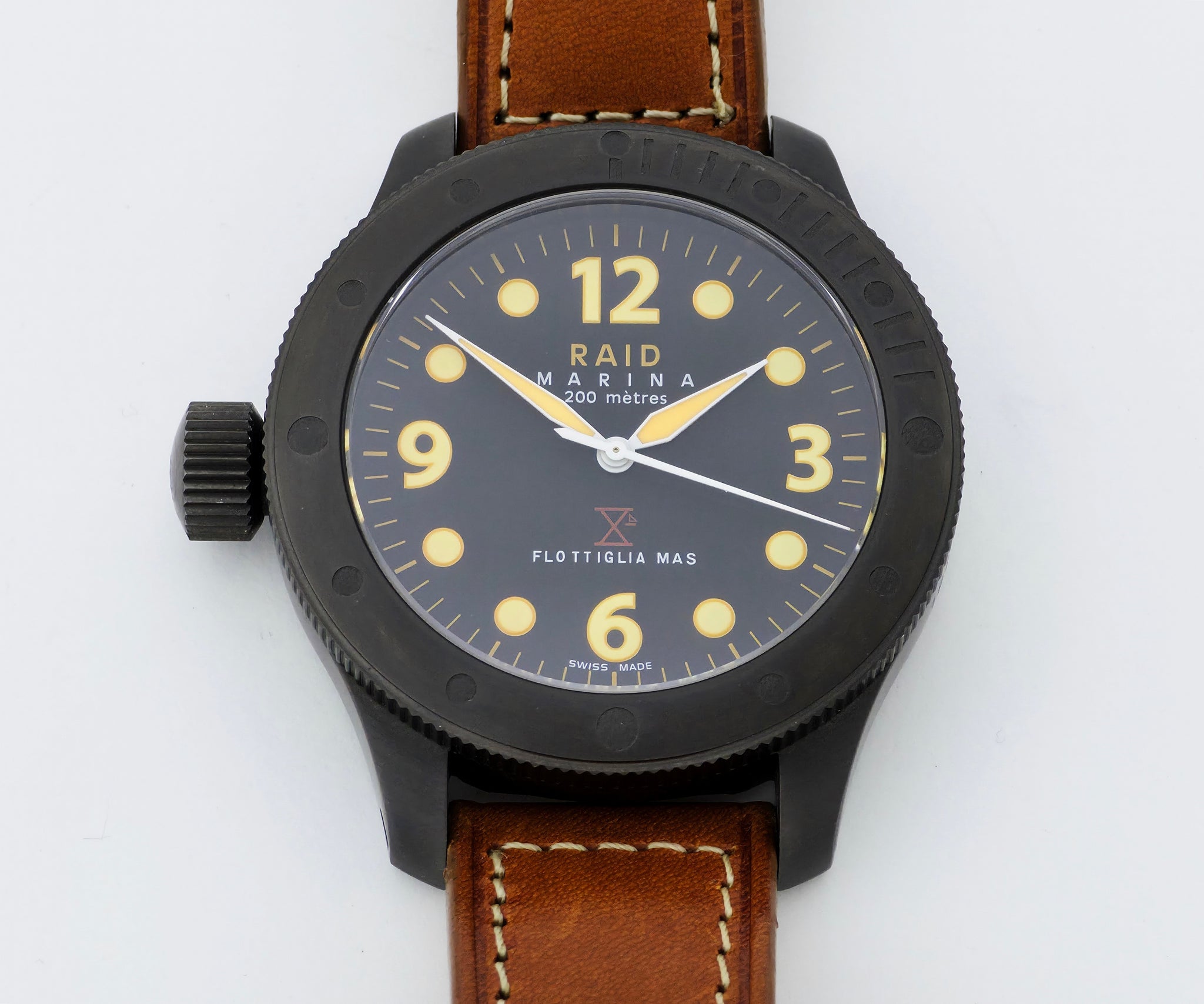 RAID MARINA 1945 FLOTTIGLIA MAS LEFT HANDED BLACK PVD STAINLESS STEEL 49MM CASE