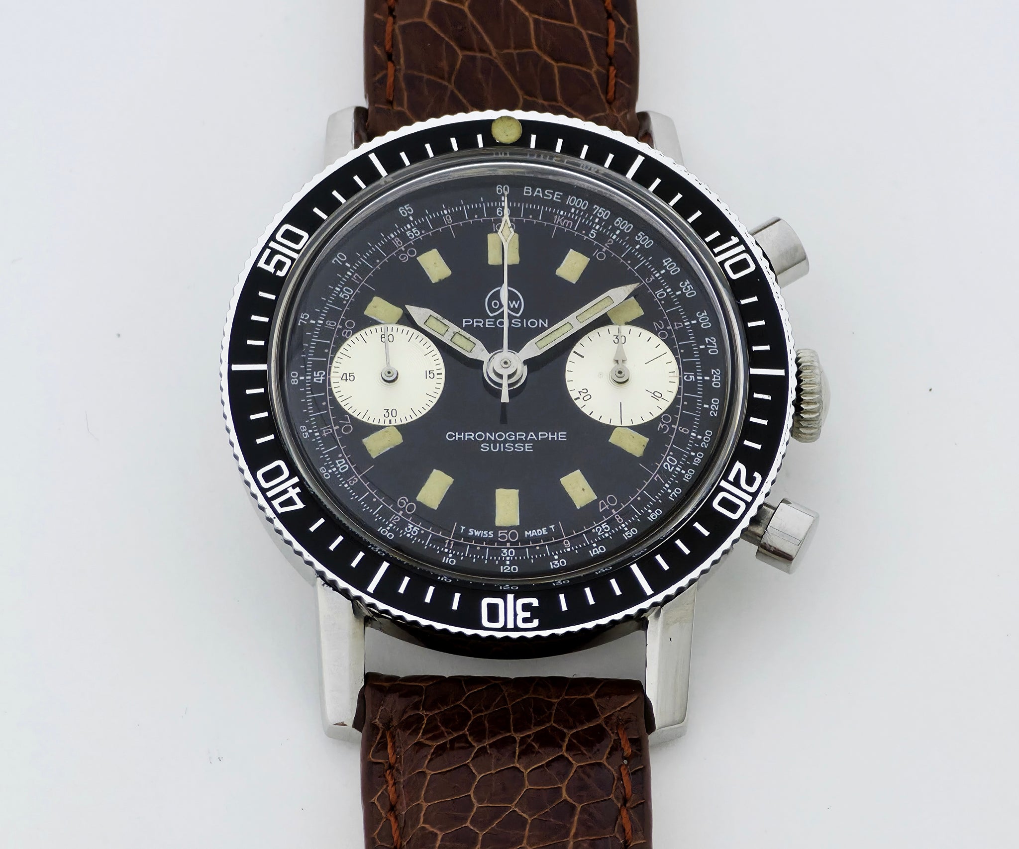 Vintage Ollech & Waj “Precision” Chronograph Mechanical Valjoux 92 Reverse Panda