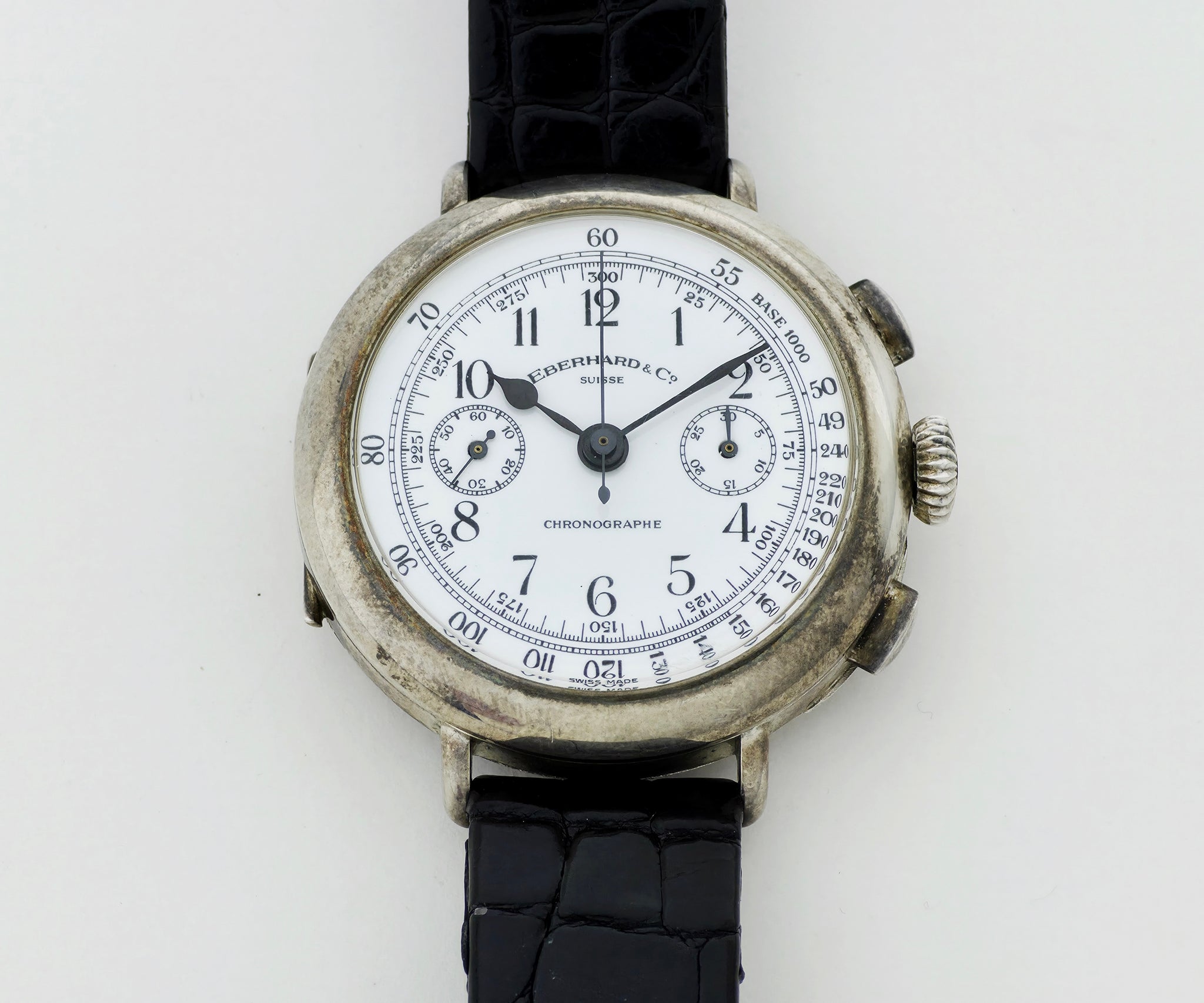 Vintage Eberhard & Co Chronograph mechanical Cal. 310-8. 925 Silver case 38mm Ref: 31008