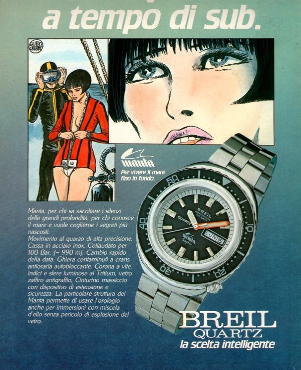 Vintage BREIL MANTA Quartz 1000 meters, Squale-like case 44mm Men's watch